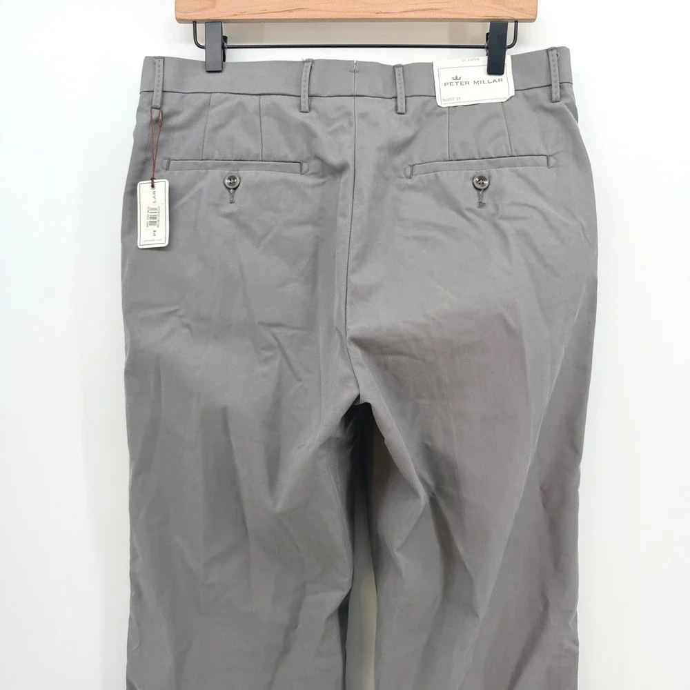 Peter Millar Pants Mens 33x35.5 Gray Poly Cotton SLIM‎ Flat Front MF16B17 NEW